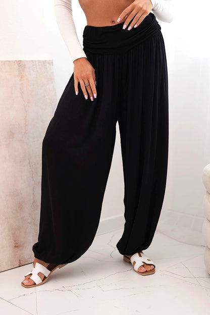 Дамски вискозен панталон с широки крачоли и волани ART9700