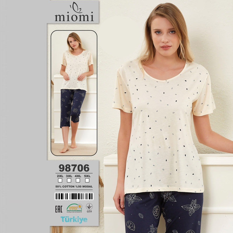 Памучна дамска пижама от тениска с ръкав и бермуди 98706