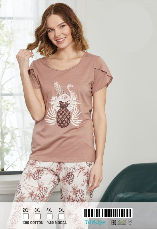 Дамска памучна пижама с къс ръкав и бермуди 98707