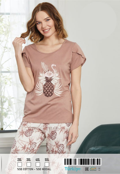 Дамска памучна пижама с къс ръкав и бермуди 98707