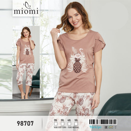 Дамска памучна пижама с къс ръкав и бермуди 98707