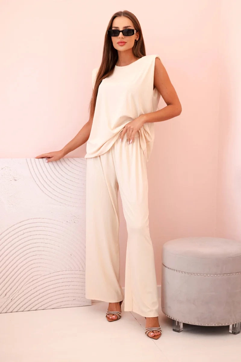 Дамски комплект от вискоза без ръкави и прав панталон ART0113