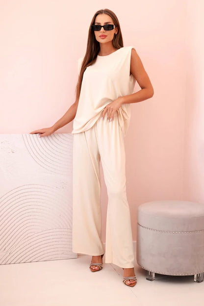 Дамски комплект от вискоза без ръкави и прав панталон ART0113