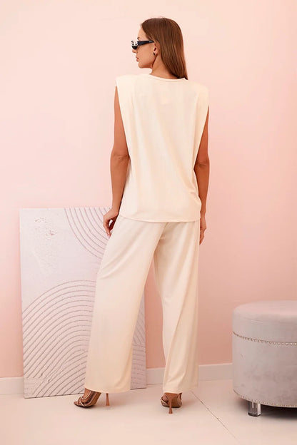 Дамски комплект от вискоза без ръкави и прав панталон ART0113