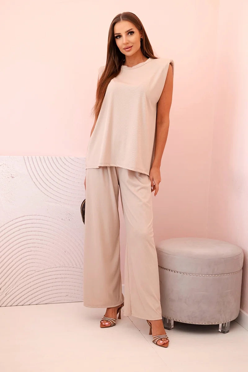 Дамски комплект от вискоза без ръкави и прав панталон ART0113