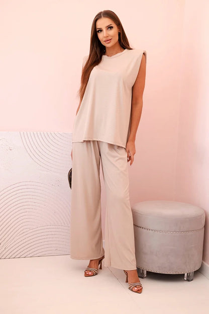 Дамски комплект от вискоза без ръкави и прав панталон ART0113