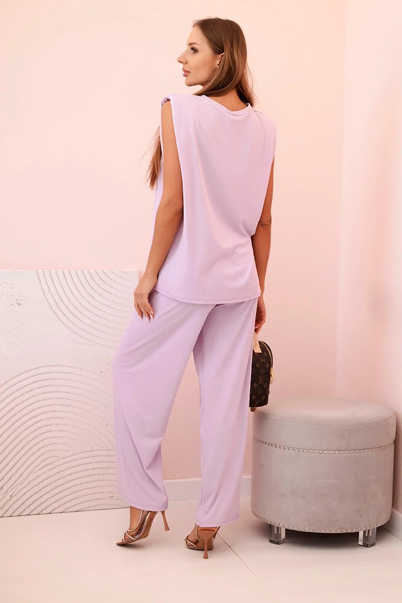 Дамски комплект от вискоза без ръкави и прав панталон ART0113