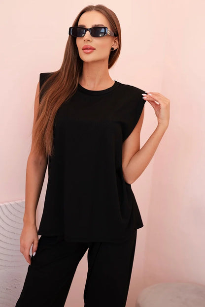 Дамски комплект от вискоза без ръкави и прав панталон ART0113