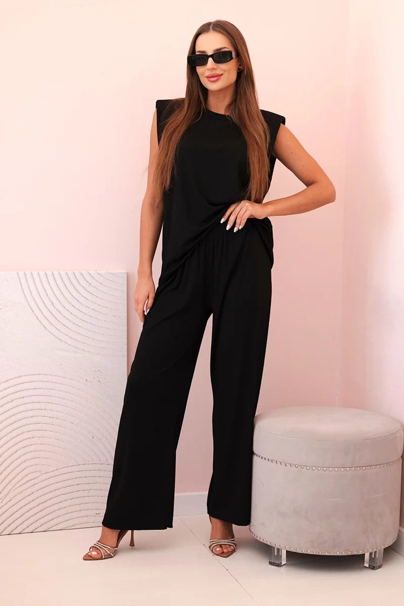 Дамски комплект от вискоза без ръкави и прав панталон ART0113