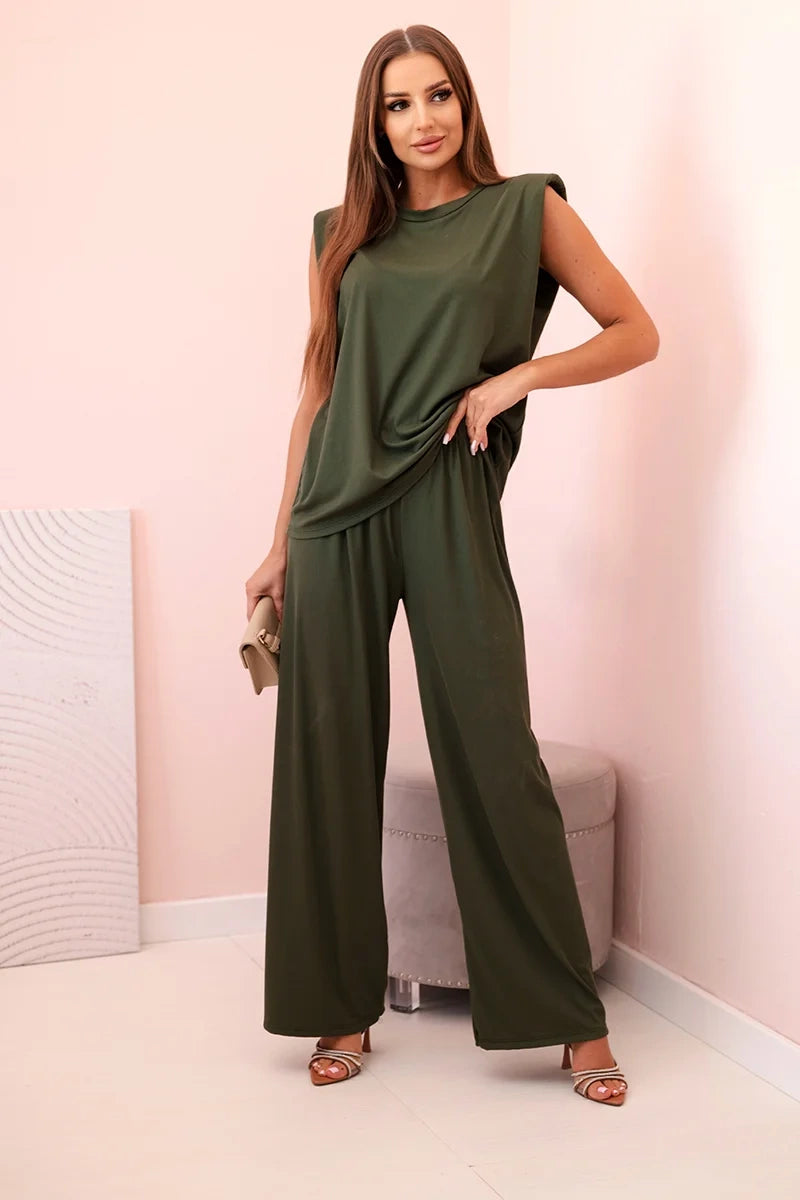 Дамски комплект от вискоза без ръкави и прав панталон ART0113