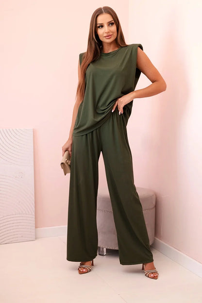 Дамски комплект от вискоза без ръкави и прав панталон ART0113