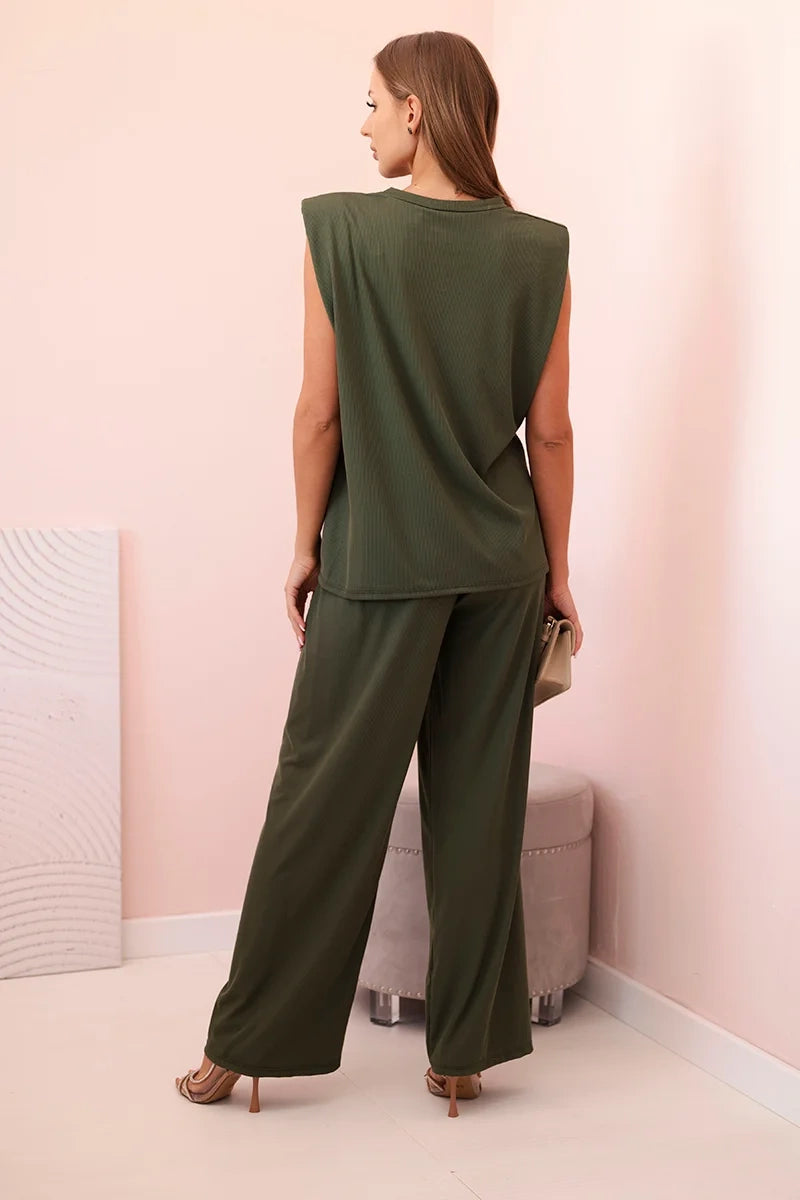 Дамски комплект от вискоза без ръкави и прав панталон ART0113