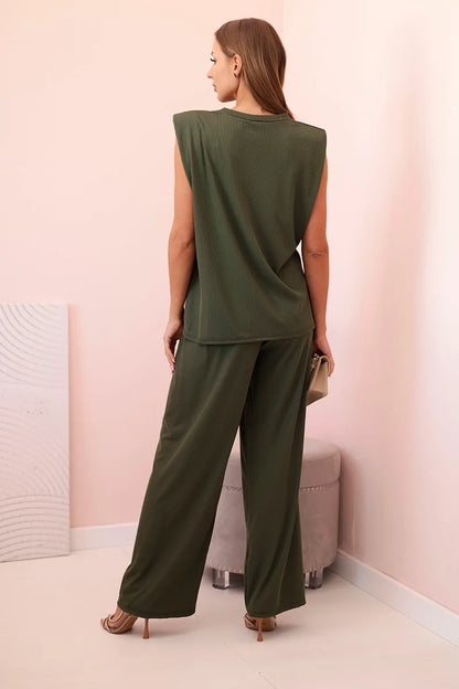 Дамски комплект от вискоза без ръкави и прав панталон ART0113
