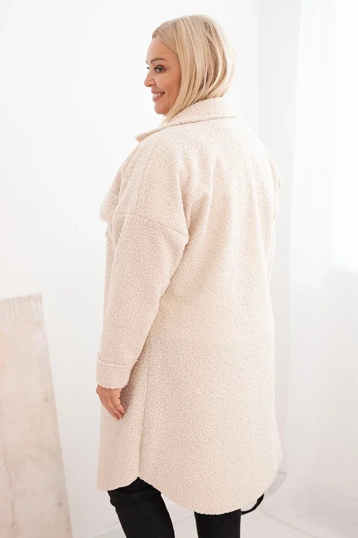 Дамско вълнено палто за големи размери с копчета, джобове и яка ART0286