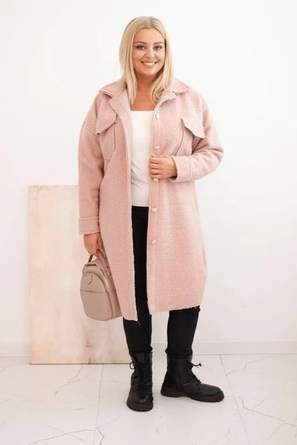 Дамско вълнено палто за големи размери с копчета, джобове и яка ART0286