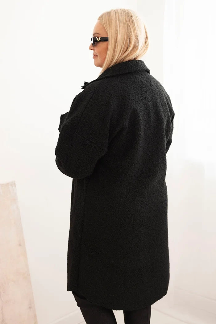 Дамско вълнено палто за големи размери с копчета, джобове и яка ART0286