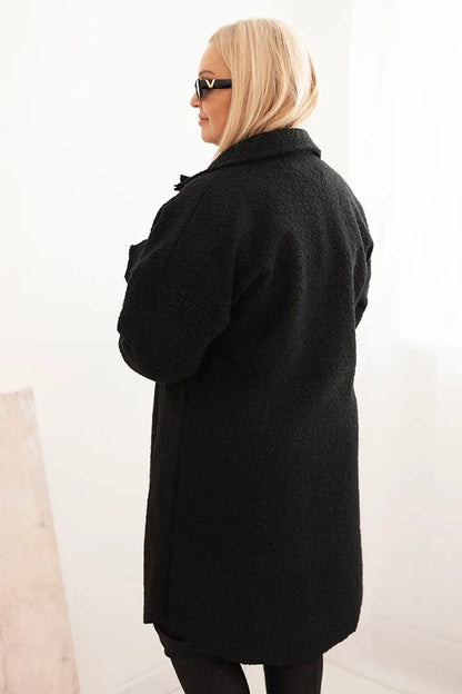 Дамско вълнено палто за големи размери с копчета, джобове и яка ART0286