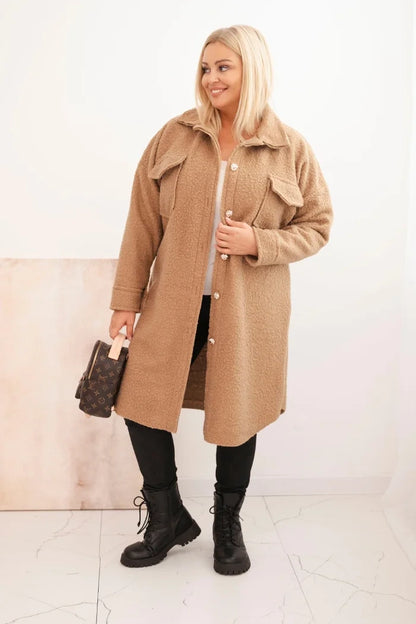 Дамско вълнено палто за големи размери с копчета, джобове и яка ART0286