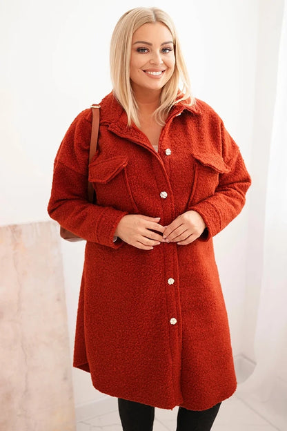 Дамско вълнено палто за големи размери с копчета, джобове и яка ART0286