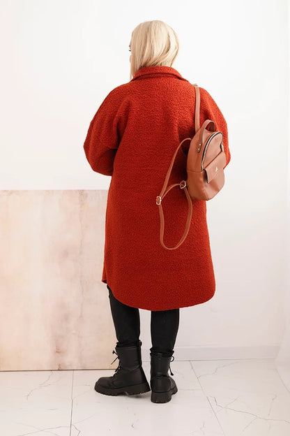 Дамско вълнено палто за големи размери с копчета, джобове и яка ART0286