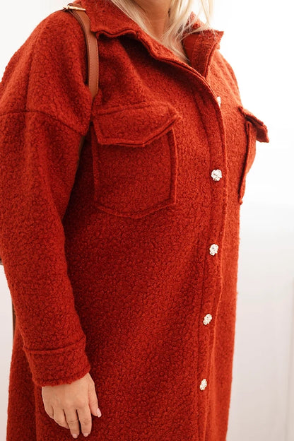 Дамско вълнено палто за големи размери с копчета, джобове и яка ART0286