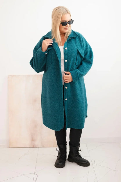 Дамско вълнено палто за големи размери с копчета, джобове и яка ART0286