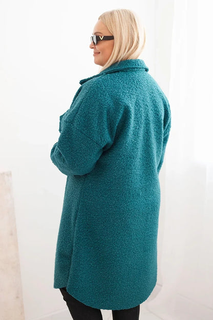 Дамско вълнено палто за големи размери с копчета, джобове и яка ART0286