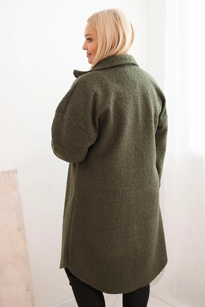 Дамско вълнено палто за големи размери с копчета, джобове и яка ART0286