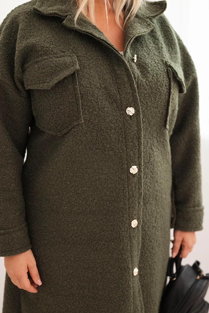 Дамско вълнено палто за големи размери с копчета, джобове и яка ART0286
