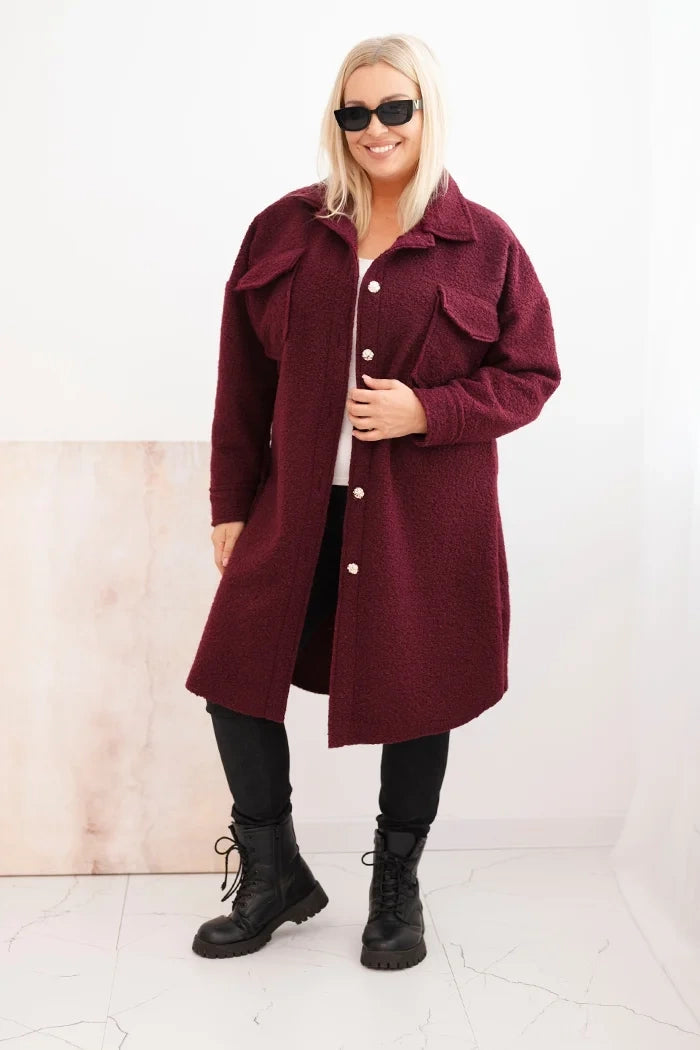 Дамско вълнено палто за големи размери с копчета, джобове и яка ART0286