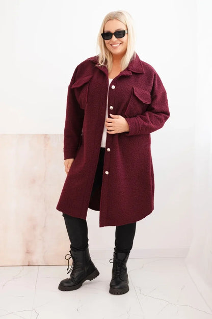Дамско вълнено палто за големи размери с копчета, джобове и яка ART0286