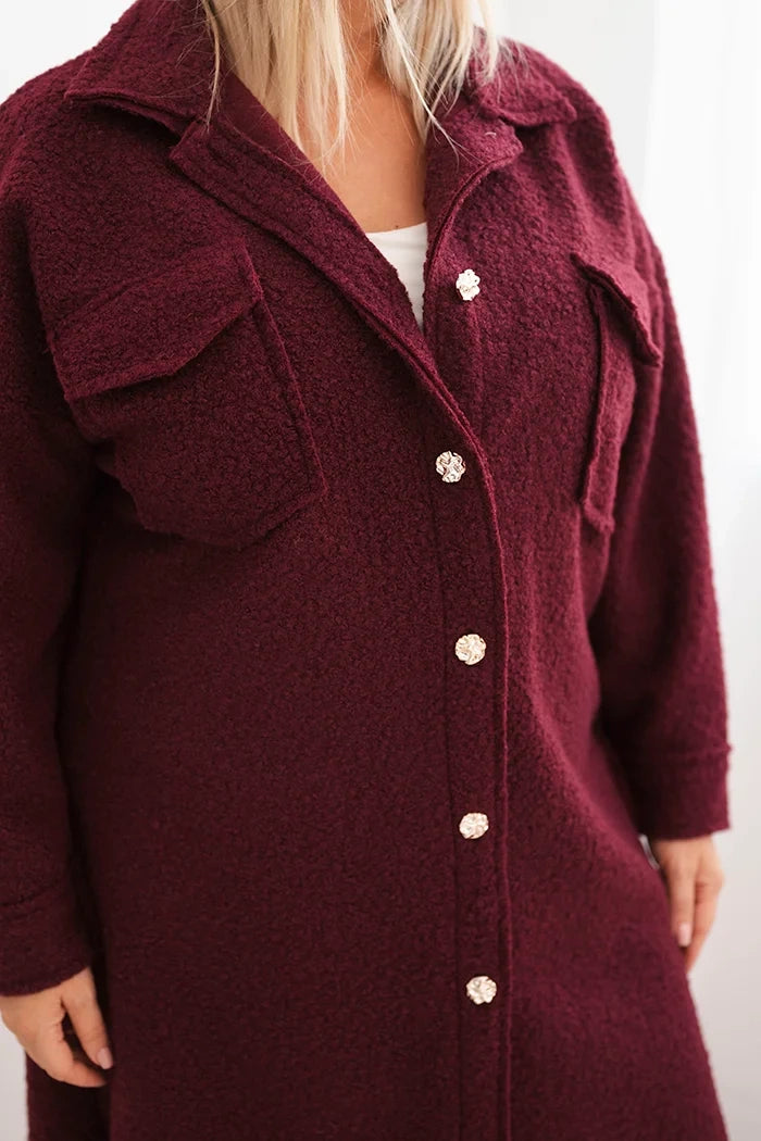 Дамско вълнено палто за големи размери с копчета, джобове и яка ART0286