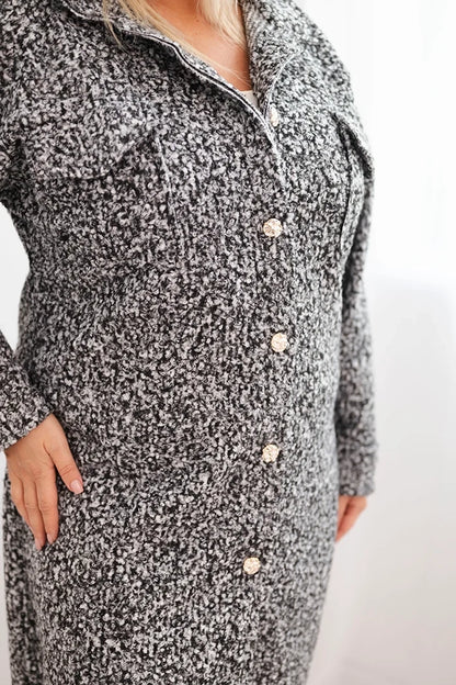 Дамско вълнено палто за големи размери с копчета, джобове и яка ART0286