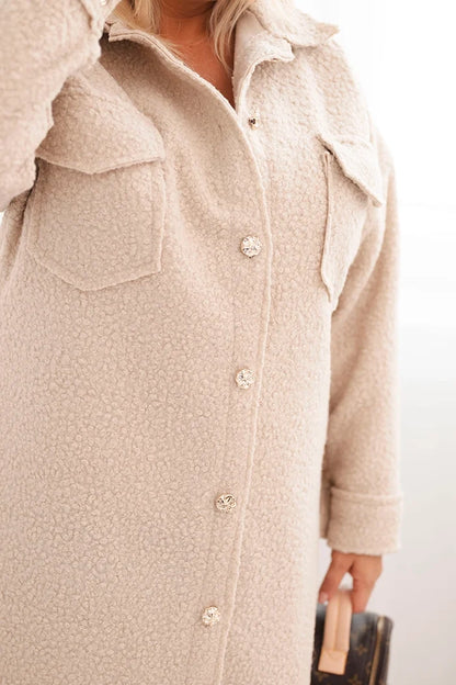 Дамско вълнено палто за големи размери с копчета, джобове и яка ART0286