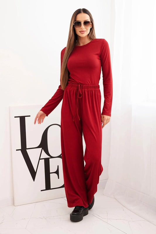 Дамски комплект от вискоза с блуза и широк панталон ART0298