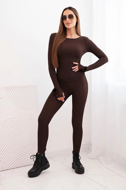 Дамски комплект от оребрена вискоза с дълги ръкави и клин ART0333