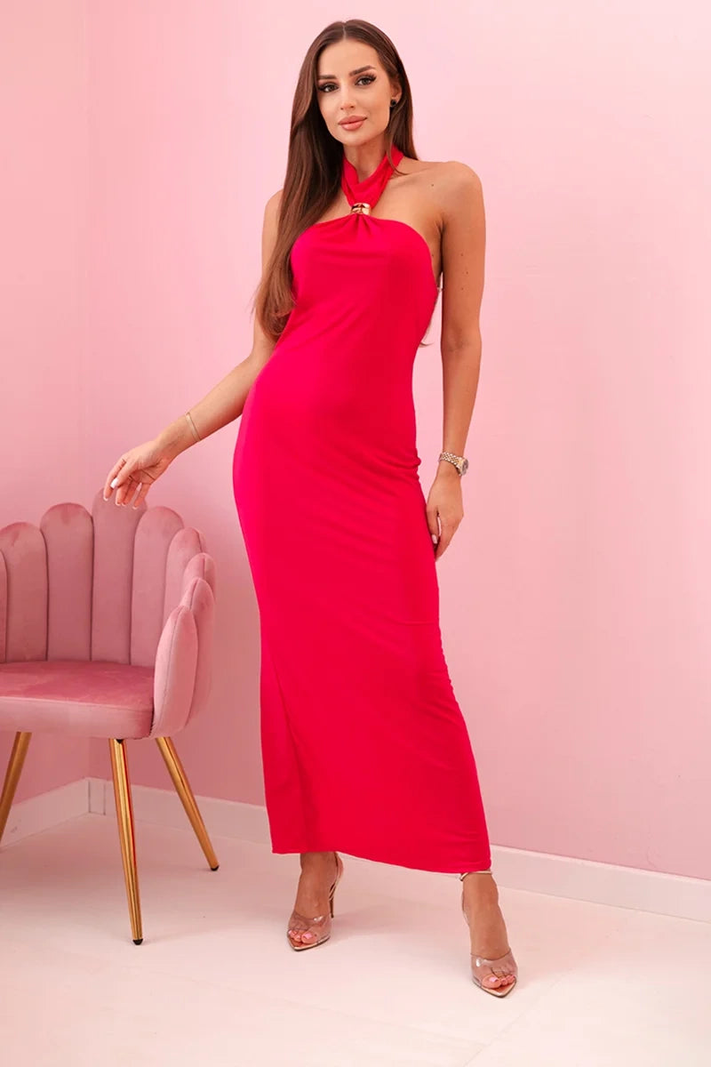 Дамска рокля с щампа презрамки и вратовръзка ART10086