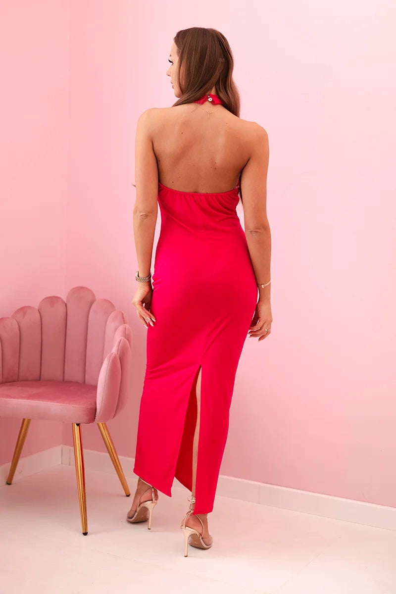 Дамска рокля с щампа презрамки и вратовръзка ART10086