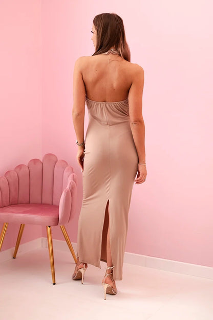 Дамска рокля с щампа презрамки и вратовръзка ART10086