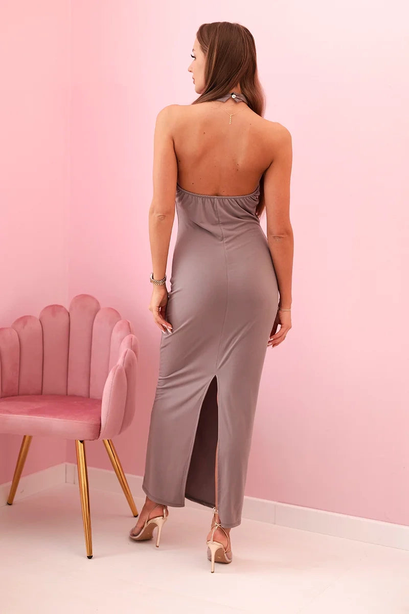 Дамска рокля с щампа презрамки и вратовръзка ART10086