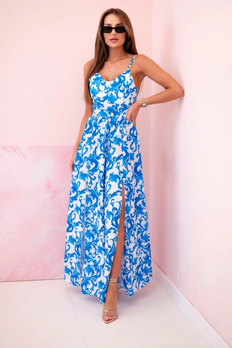 Дамска макси рокля с презрамки и щампа ART21982