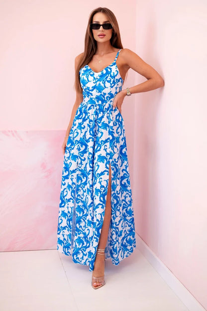 Дамска макси рокля с презрамки и щампа ART21982