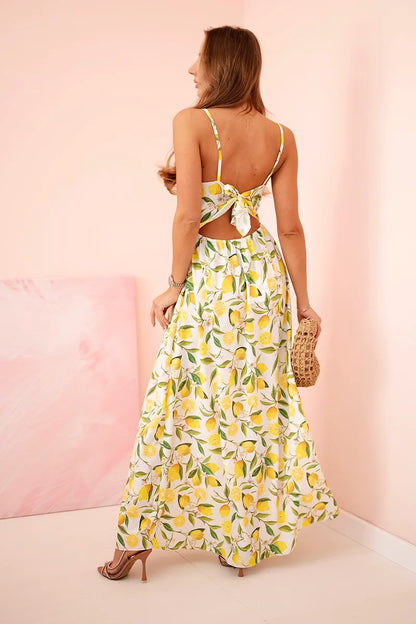 Дамска макси рокля с презрамки и щампа ART21982