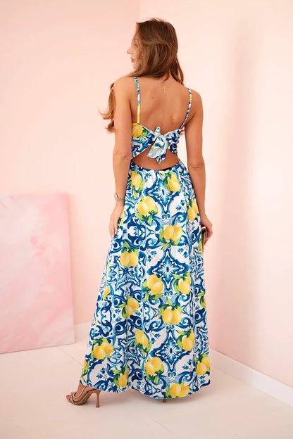 Дамска макси рокля с презрамки и щампа ART21982