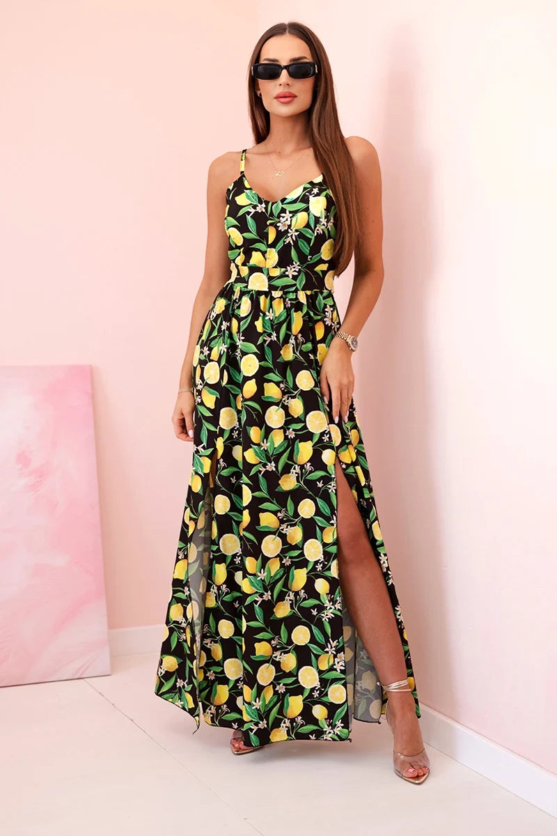Дамска макси рокля с презрамки и щампа ART21982