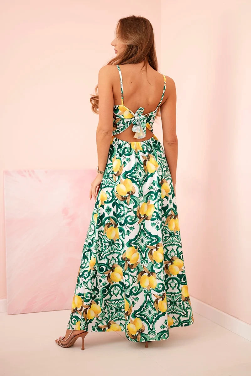 Дамска макси рокля с презрамки и щампа ART21982