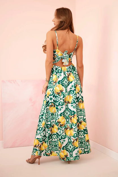 Дамска макси рокля с презрамки и щампа ART21982