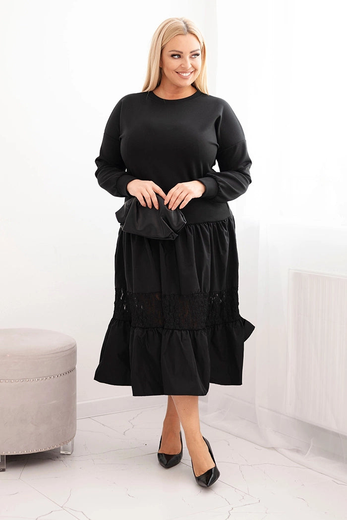 Дамска рокля с големи размери и разкроена долна част, черна ART22559