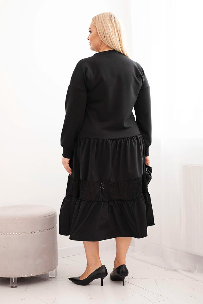 Дамска рокля с големи размери и разкроена долна част, черна ART22559
