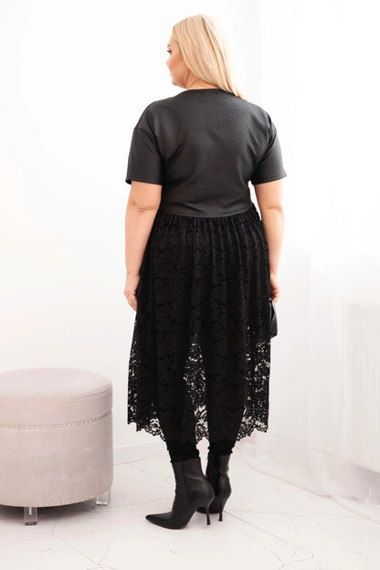 Дамска рокля Plus Size с къс ръкав и дантелена долна част ART22560